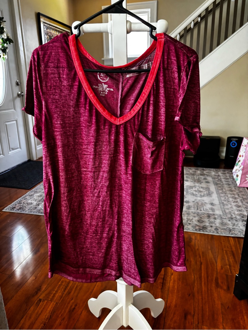Casual V-Neck Pocket Tee - Berry Red Maurice’s xl